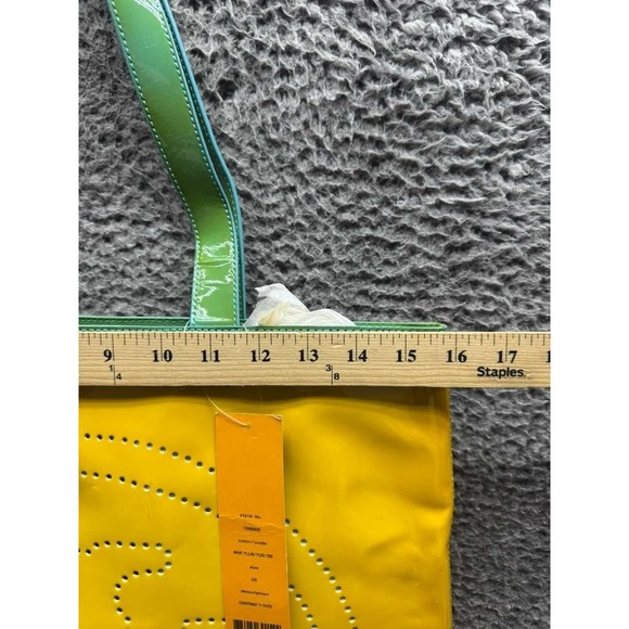 NWD Tory Burch Patent Leather Contrast T-Tote Bag Yellow Turquoise One Size - Picture 13 of 15